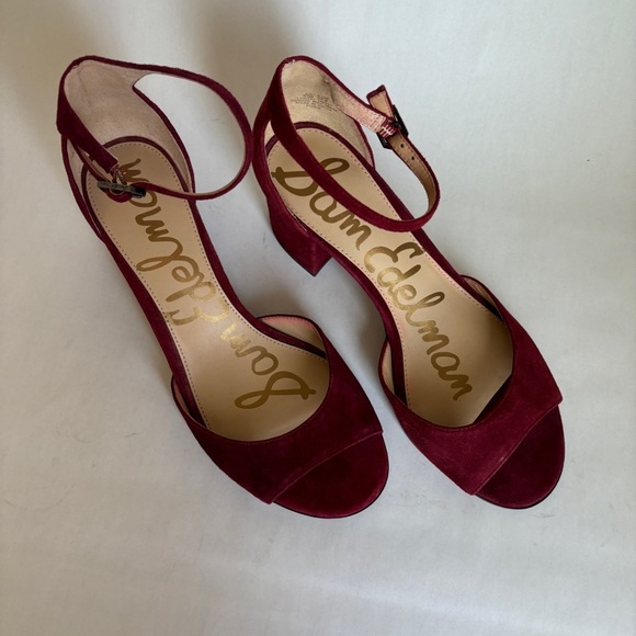 Sam Edelman Susie Red Suede Open Toe Ankle Strap Block Heels Sandals size 8.5 - Picture 2 of 10